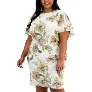 Kasper Womens Ivory Shadow Stripe Midi Fitted Sheath Dress Plus NWT